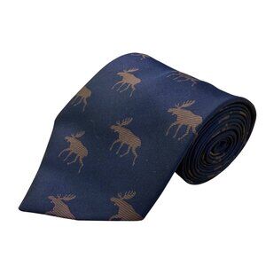 Vifa Mens Navy Blue Polyester Moose Print Neck Tie